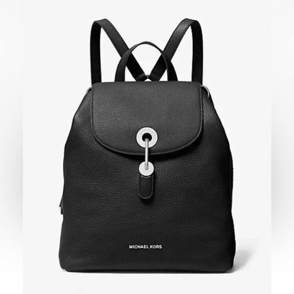 Michael Kors Raven Leather Black/Silver Backpack brand new - Picture 1 of 4